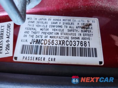 Zdjęcie 12 z 12 samochodu: 1994 HONDA ACCORD LX VIN:JHMCD563XRC037681 - miniatura