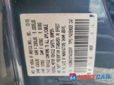 Zdjęcie 12 z 12 samochodu: 2007 HONDA ACCORD LX VIN:1HGCM66377A032097 - miniatura