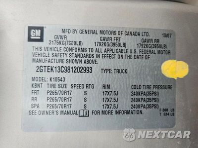 Zdjęcie 12 z 12 samochodu: 2008 GMC SIERRA K1500 VIN:2GTEK13C981202993 - miniatura