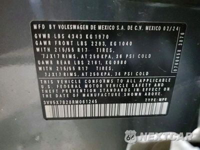 Zdjęcie 13 z 13 samochodu: 2024 VOLKSWAGEN TAOS S VIN:3VV5X7B28RM061245 - miniatura