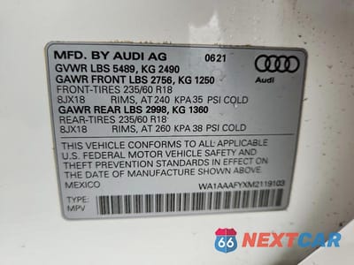Zdjęcie 13 z 13 samochodu: 2021 AUDI Q5 PREMIUM VIN:WA1AAAFYXM2119103 - miniatura