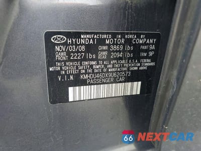 Zdjęcie 12 z 12 samochodu: 2009 HYUNDAI ELANTRA SE VIN:KMHDU46DX9U620573 - miniatura