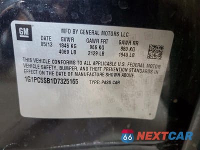 Zdjęcie 12 z 12 samochodu: 2013 CHEVROLET CRUZE LT VIN:1G1PC5SB1D7325165 - miniatura