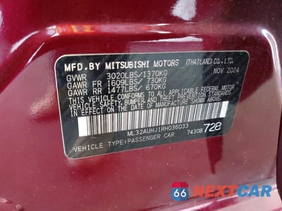Zdjęcie 12 z 12 samochodu: 2024 MITSUBISHI MIRAGE ES VIN:ML32AUHJ1RH036033 - miniatura