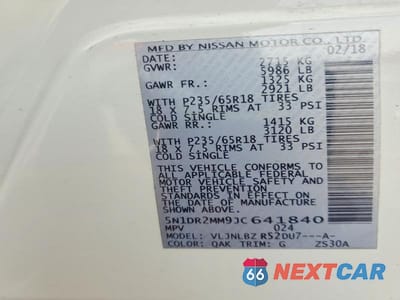 Zdjęcie 14 z 14 samochodu: 2018 NISSAN PATHFINDER S VIN:5N1DR2MM9JC641840 - miniatura