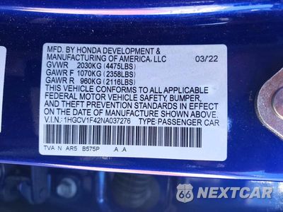 Zdjęcie 12 z 12 samochodu: 2022 HONDA ACCORD SPORT SE VIN:1HGCV1F42NA037276 - miniatura