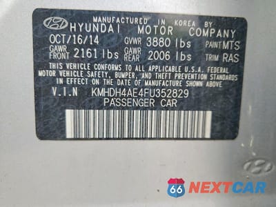 Zdjęcie 12 z 12 samochodu: 2015 HYUNDAI ELANTRA SE VIN:KMHDH4AE4FU352829 - miniatura