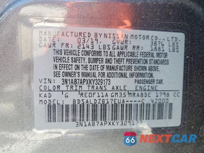 Zdjęcie 12 z 12 samochodu: 2019 NISSAN SENTRA SV VIN:3N1AB7APXKY329173 - miniatura