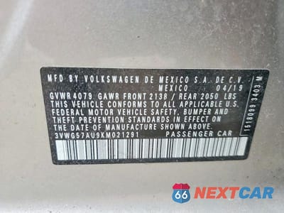Zdjęcie 13 z 13 samochodu: 2019 VOLKSWAGEN GOLF S VIN:3VWG57AU9KM021291 - miniatura