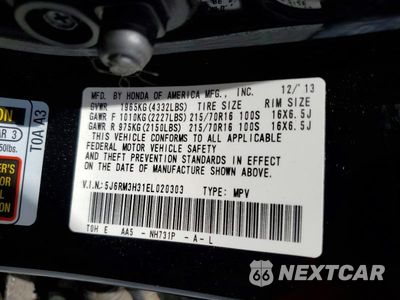 Zdjęcie 12 z 12 samochodu: 2014 HONDA CR-V LX VIN:5J6RM3H31EL020303 - miniatura