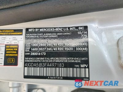 Zdjęcie 13 z 13 samochodu: 2015 MERCEDES-BENZ ML 350 VIN:4JGDA5JB3FA497183 - miniatura