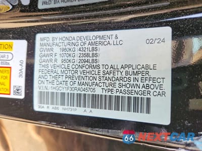 Zdjęcie 12 z 12 samochodu: 2024 HONDA ACCORD EX VIN:1HGCY1F30RA045705 - miniatura