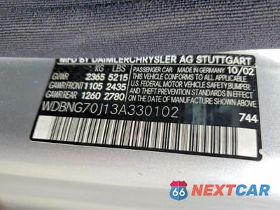 Zdjęcie 12 z 12 samochodu: 2003 MERCEDES-BENZ S 430 VIN:WDBNG70J13A330102 - miniatura