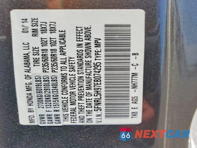 Zdjęcie 13 z 13 samochodu: 2014 HONDA ODYSSEY TOURING VIN:5FNRL5H97EB074295 - miniatura