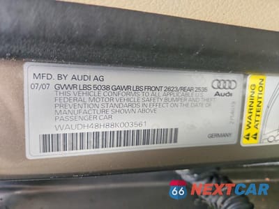 Zdjęcie 12 z 12 samochodu: 2008 AUDI A4 3.2 CABRIOLET QUATTRO VIN:WAUDH48H88K003561 - miniatura
