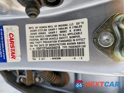 Zdjęcie 12 z 12 samochodu: 2016 HONDA CIVIC LX VIN:19XFC2F54GE046318 - miniatura