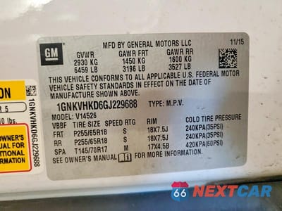Zdjęcie 13 z 13 samochodu: 2016 CHEVROLET TRAVERSE LT VIN:1GNKVHKD6GJ229688 - miniatura