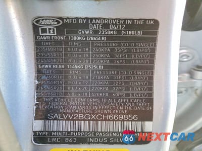 Zdjęcie 13 z 13 samochodu: 2012 LAND ROVER RANGE ROVER EVOQUE PRESTIGE PREMIUM VIN:SALVV2BGXCH669856 - miniatura
