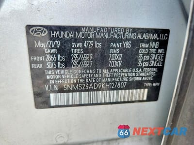 Zdjęcie 14 z 14 samochodu: 2019 HYUNDAI SANTA FE SE VIN:5NMS23AD9KH127807 - miniatura