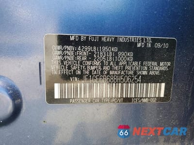 Zdjęcie 13 z 13 samochodu: 2011 SUBARU IMPREZA 2.5I PREMIUM VIN:JF1GE6B68BH506254 - miniatura