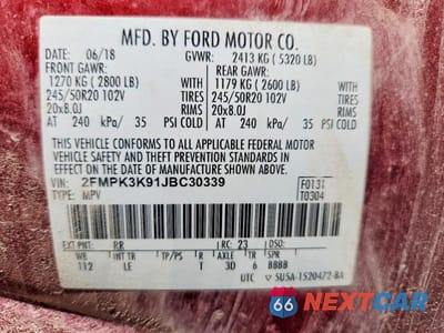Zdjęcie 14 z 14 samochodu: 2018 FORD EDGE TITANIUM VIN:2FMPK3K91JBC30339 - miniatura