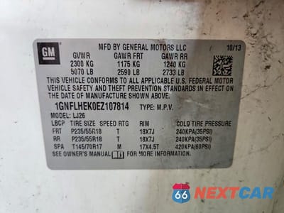 Zdjęcie 13 z 13 samochodu: 2014 CHEVROLET EQUINOX LTZ VIN:1GNFLHEK0EZ107814 - miniatura