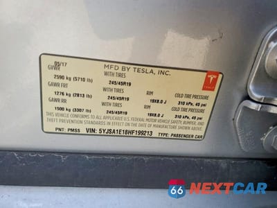 Zdjęcie 12 z 12 samochodu: 2017 TESLA MODEL S VIN:5YJSA1E18HF199213 - miniatura