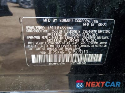 Zdjęcie 13 z 13 samochodu: 2022 SUBARU FORESTER TOURING VIN:JF2SKARC7NH508319 - miniatura
