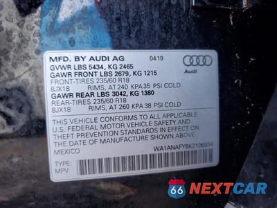 Zdjęcie 14 z 14 samochodu: 2019 AUDI Q5 PREMIUM VIN:WA1ANAFY8K2106934 - miniatura