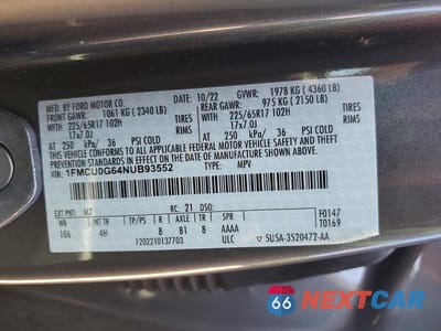 Zdjęcie 13 z 13 samochodu: 2022 FORD ESCAPE SE VIN:1FMCU0G64NUB93552 - miniatura