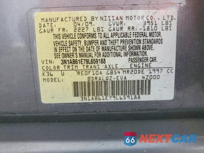 Zdjęcie 12 z 12 samochodu: 2009 NISSAN SENTRA 2.0 VIN:3N1AB61E79L659188 - miniatura