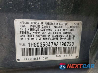 Zdjęcie 12 z 12 samochodu: 1998 HONDA ACCORD LX VIN:1HGCG5647WA196720 - miniatura