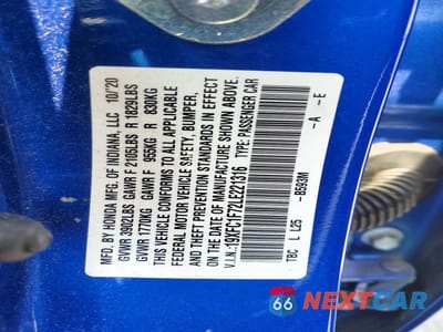 Zdjęcie 12 z 12 samochodu: 2020 HONDA CIVIC EXL VIN:19XFC1F72LE221316 - miniatura