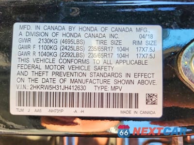 Zdjęcie 12 z 12 samochodu: 2018 HONDA CR-V LX VIN:2HKRW5H31JH412630 - miniatura