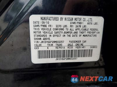 Zdjęcie 12 z 12 samochodu: 2011 INFINITI G25 SEDAN BASE VIN:JN1DV6AP2BM602057 - miniatura