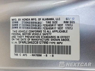 Zdjęcie 13 z 13 samochodu: 2012 HONDA ODYSSEY EXL VIN:5FNRL5H62CB127990 - miniatura