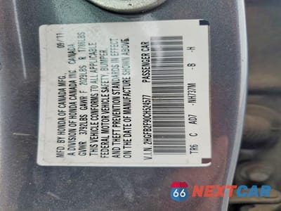 Zdjęcie 12 z 12 samochodu: 2012 HONDA CIVIC EXL VIN:2HGFB2F90CH524577 - miniatura