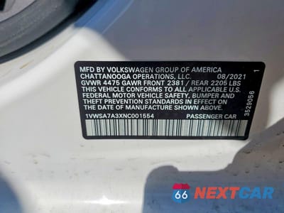 Zdjęcie 12 z 12 samochodu: 2022 VOLKSWAGEN PASSAT SE VIN:1VWSA7A3XNC001554 - miniatura