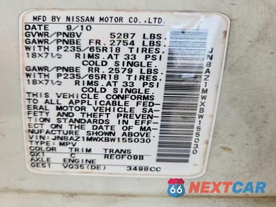 Zdjęcie 13 z 13 samochodu: 2011 NISSAN MURANO S VIN:JN8AZ1MWXBW155030 - miniatura