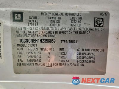 Zdjęcie 12 z 12 samochodu: 2017 CHEVROLET SILVERADO C1500 VIN:1GCNCNEH1HZ358059 - miniatura