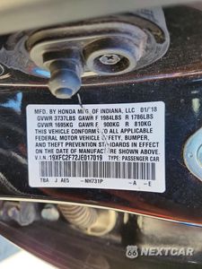 Zdjęcie 12 z 12 samochodu: 2018 HONDA CIVIC EX VIN:19XFC2F72JE017019 - miniatura