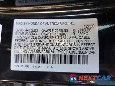 Zdjęcie 13 z 13 samochodu: 2021 HONDA ACCORD SPORT VIN:1HGCV1F39MA030170 - miniatura