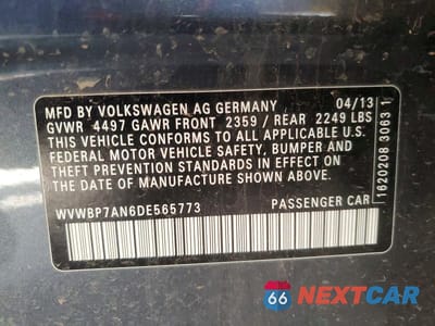 Zdjęcie 12 z 12 samochodu: 2013 VOLKSWAGEN CC SPORT VIN:WVWBP7AN6DE565773 - miniatura