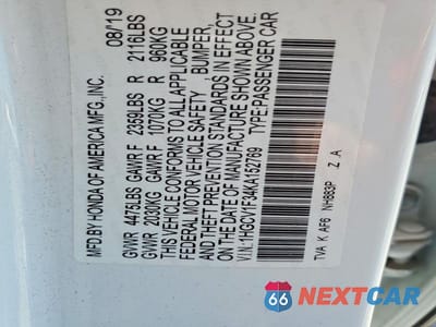 Zdjęcie 12 z 12 samochodu: 2019 HONDA ACCORD SPORT VIN:1HGCV1F34KA152769 - miniatura