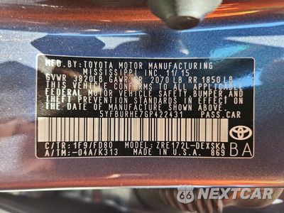 Zdjęcie 13 z 13 samochodu: 2016 TOYOTA COROLLA S PLUS VIN:5YFBURHE7GP422431 - miniatura