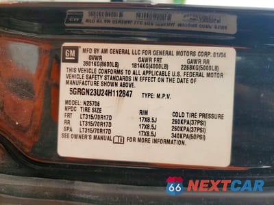 Zdjęcie 13 z 13 samochodu: 2004 HUMMER H2 VIN:5GRGN23U24H112847 - miniatura