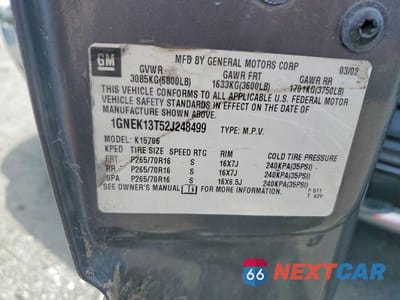 Zdjęcie 13 z 13 samochodu: 2002 CHEVROLET TAHOE K1500 VIN:1GNEK13T52J248499 - miniatura