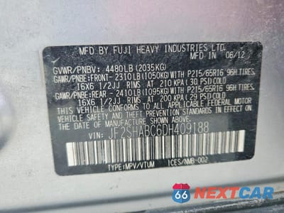 Zdjęcie 13 z 13 samochodu: 2013 SUBARU FORESTER 2.5X VIN:JF2SHABC6DH409188 - miniatura
