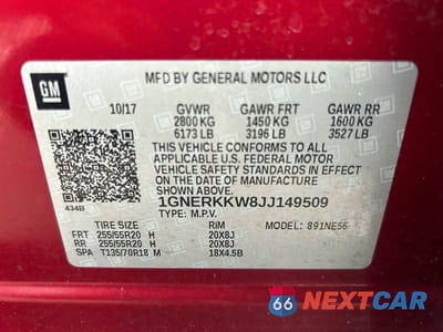 Zdjęcie 10 z 10 samochodu: 2018 CHEVROLET TRAVERSE PREMIER VIN:1GNERKKW8JJ149509 - miniatura