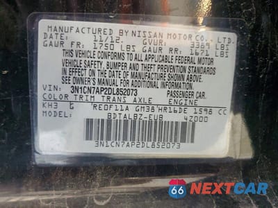 Zdjęcie 12 z 12 samochodu: 2013 NISSAN VERSA 1.6 S VIN:3N1CN7AP2DL852073 - miniatura